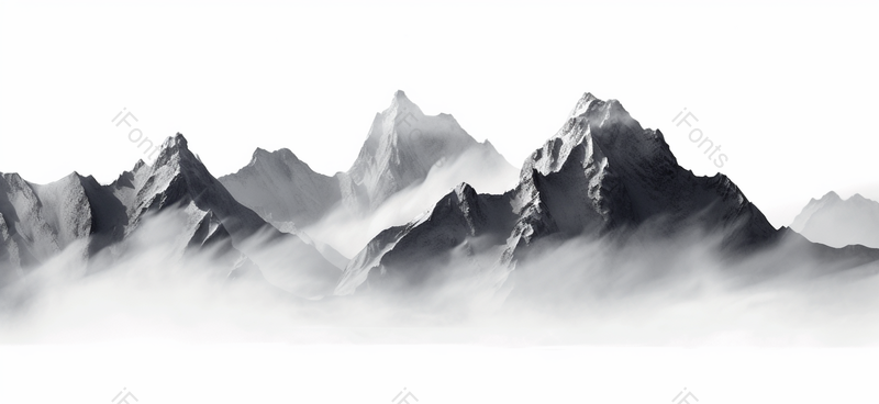 中国风云雾缭绕意境深远的沙画质感黑白色水墨简洁山画,插画/手绘图,插画/手绘图库,插画/手绘图下载,插画/手绘